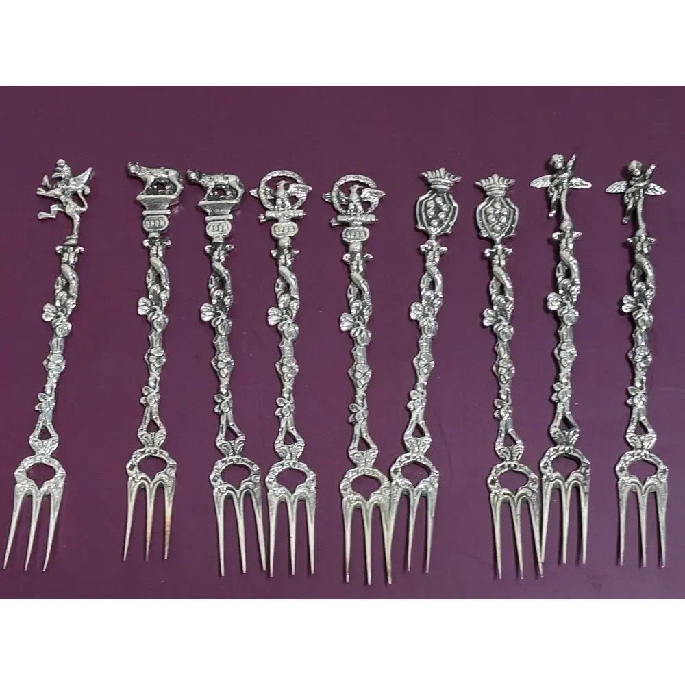 Lot Set of 18 800 Silver 3 Tined Serving Fork with Winged Cherub Figures